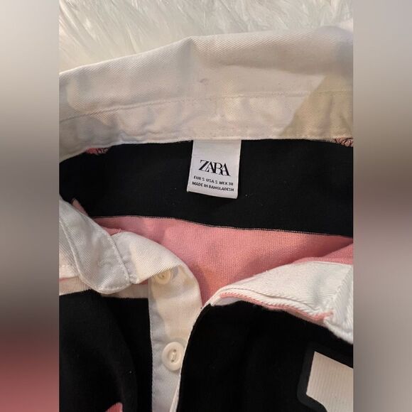 ZARA Patch Striped Polo Pink and Black, Unisex, Men size Small - Picture 14 of 15